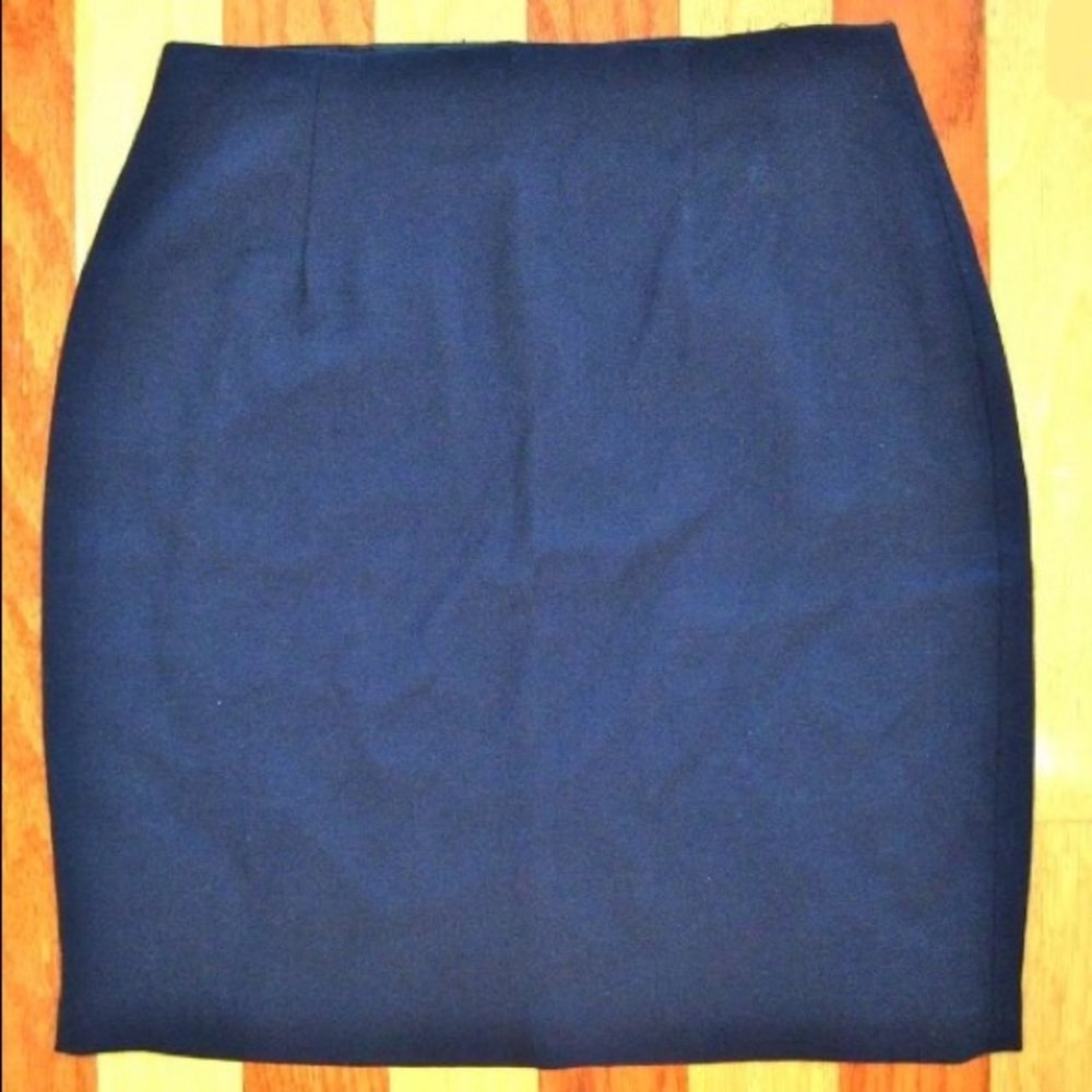 VINTAGE 1990s ABS CALIFORNIA FITTED SKIRT NAVY BLUE WOOL CREPE LINED 12